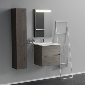 Inda - Mobile bagno 2 cassetti L.60 con lavabo specchio illuminato - Olmo fumè