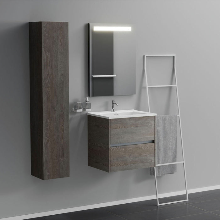 Inda - Mobile bagno 2 cassetti L.60 con lavabo specchio illuminato - Olmo fumè