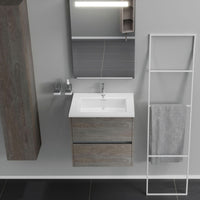 Inda - Mobile bagno 2 cassetti L.60 con lavabo specchio illuminato - Olmo fumè
