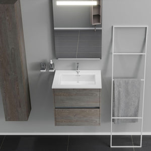 Inda - Mobile bagno 2 cassetti L.60 con lavabo specchio illuminato - Olmo fumè