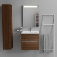 Inda - Mobile bagno 2 cassetti L.60 con lavabo specchio illuminato - Rovere castano
