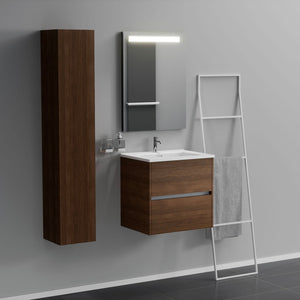 Inda - Mobile bagno 2 cassetti L.60 con lavabo specchio illuminato - Rovere castano