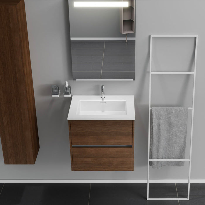 Inda - Mobile bagno 2 cassetti L.60 con lavabo specchio illuminato - Rovere castano