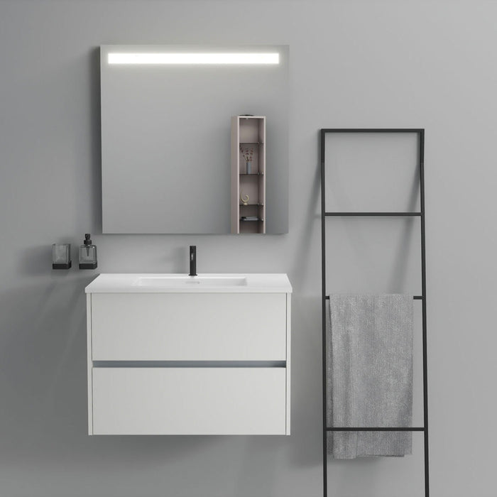 Inda - Mobile bagno 2 cassetti L.80 con lavabo specchio illuminato - Bianco opaco