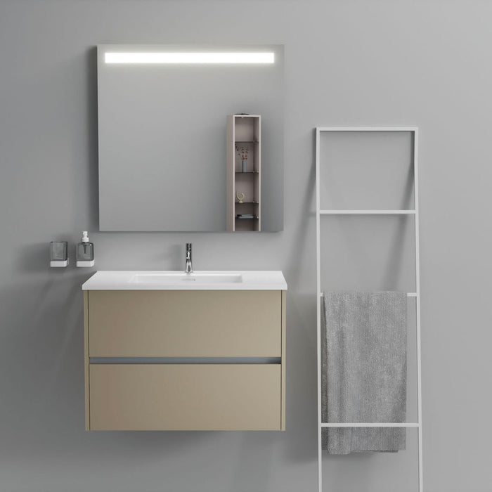 Inda - Mobile bagno 2 cassetti L.80 con lavabo specchio illuminato - Terra di luna opaco
