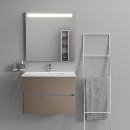 Inda - Mobile bagno 2 cassetti L.80 con lavabo specchio illuminato - Visone opaco