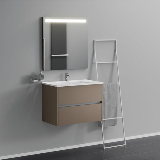Inda - Mobile bagno 2 cassetti L.80 con lavabo specchio illuminato - Visone opaco