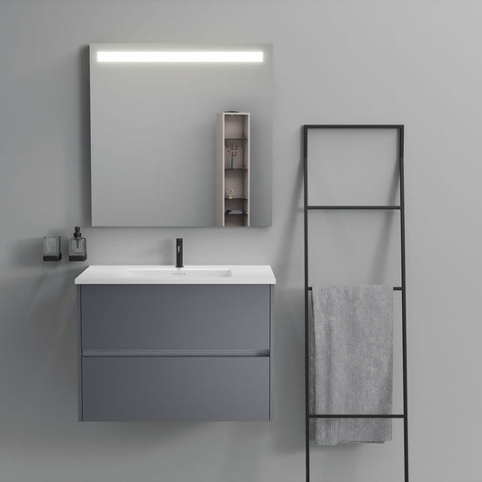 Inda - Mobile bagno 2 cassetti L.80 con lavabo specchio illuminato - Titanio opaco