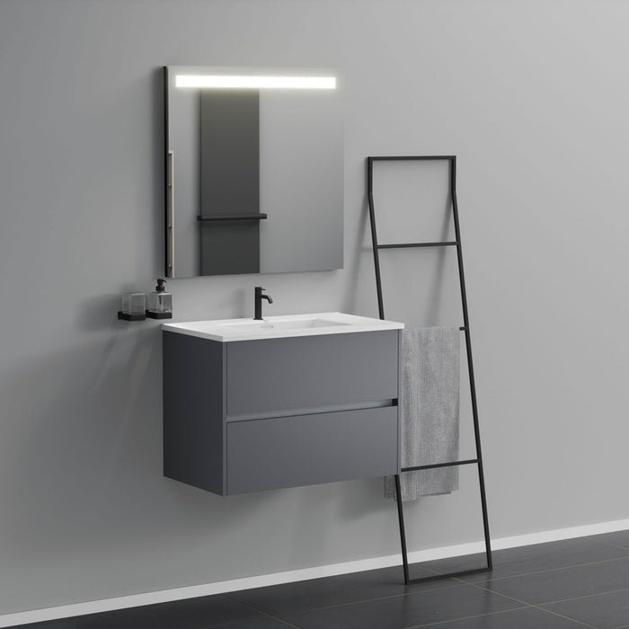 Inda - Mobile bagno 2 cassetti L.80 con lavabo specchio illuminato - Titanio opaco