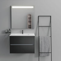 Inda - Mobile bagno 2 cassetti L.80 con lavabo specchio illuminato - Nero opaco