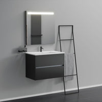 Inda - Mobile bagno 2 cassetti L.80 con lavabo specchio illuminato - Nero opaco