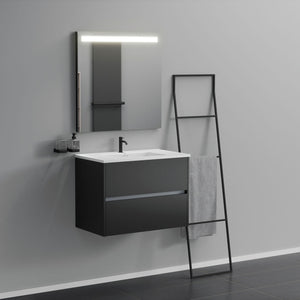 Inda - Mobile bagno 2 cassetti L.80 con lavabo specchio illuminato - Nero opaco