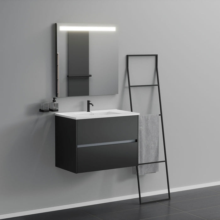 Inda - Mobile bagno 2 cassetti L.80 con lavabo specchio illuminato - Nero opaco