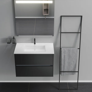 Inda - Mobile bagno 2 cassetti L.80 con lavabo specchio illuminato - Nero opaco