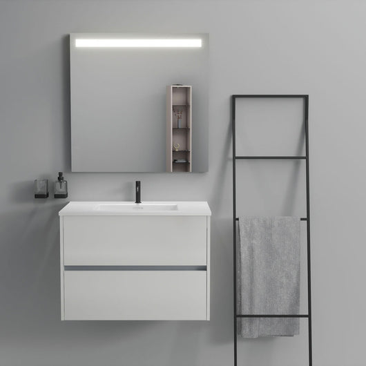 Inda - Mobile bagno 2 cassetti L.80 con lavabo specchio illuminato - Bianco lucido