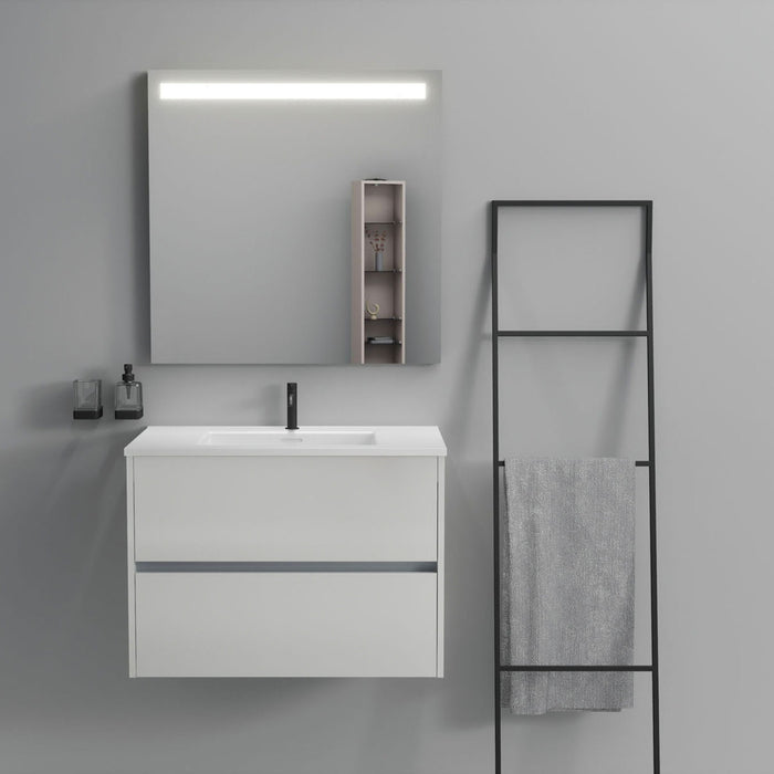 Inda - Mobile bagno 2 cassetti L.80 con lavabo specchio illuminato - Bianco lucido