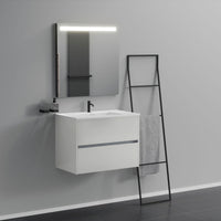 Inda - Mobile bagno 2 cassetti L.80 con lavabo specchio illuminato - Bianco lucido