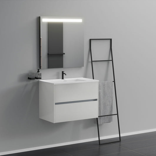 Inda - Mobile bagno 2 cassetti L.80 con lavabo specchio illuminato - Bianco lucido