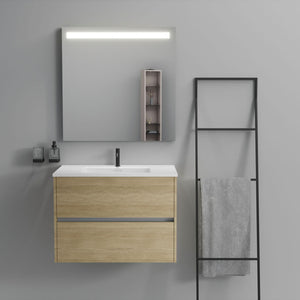 Inda - Mobile bagno 2 cassetti L.80 con lavabo specchio illuminato - Rovere naturale