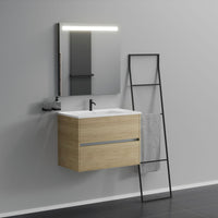 Inda - Mobile bagno 2 cassetti L.80 con lavabo specchio illuminato - Rovere naturale