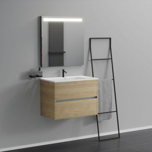 Inda - Mobile bagno 2 cassetti L.80 con lavabo specchio illuminato - Rovere naturale
