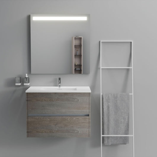 Inda - Mobile bagno 2 cassetti L.80 con lavabo specchio illuminato - Olmo fumè