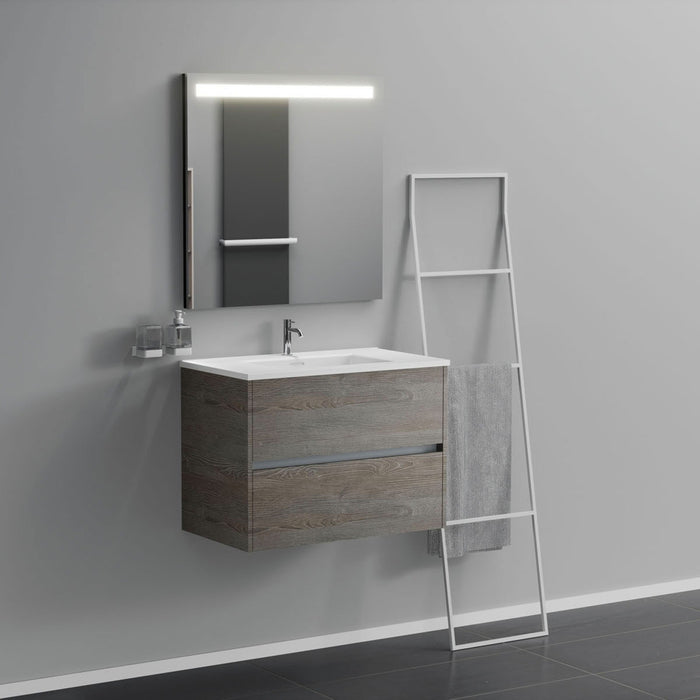 Inda - Mobile bagno 2 cassetti L.80 con lavabo specchio illuminato - Olmo fumè