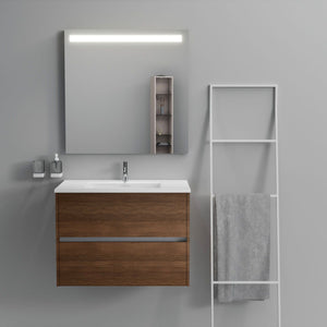 Inda - Mobile bagno 2 cassetti L.80 con lavabo specchio illuminato - Rovere castano