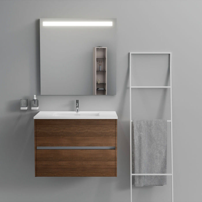 Inda - Mobile bagno 2 cassetti L.80 con lavabo specchio illuminato - Rovere castano
