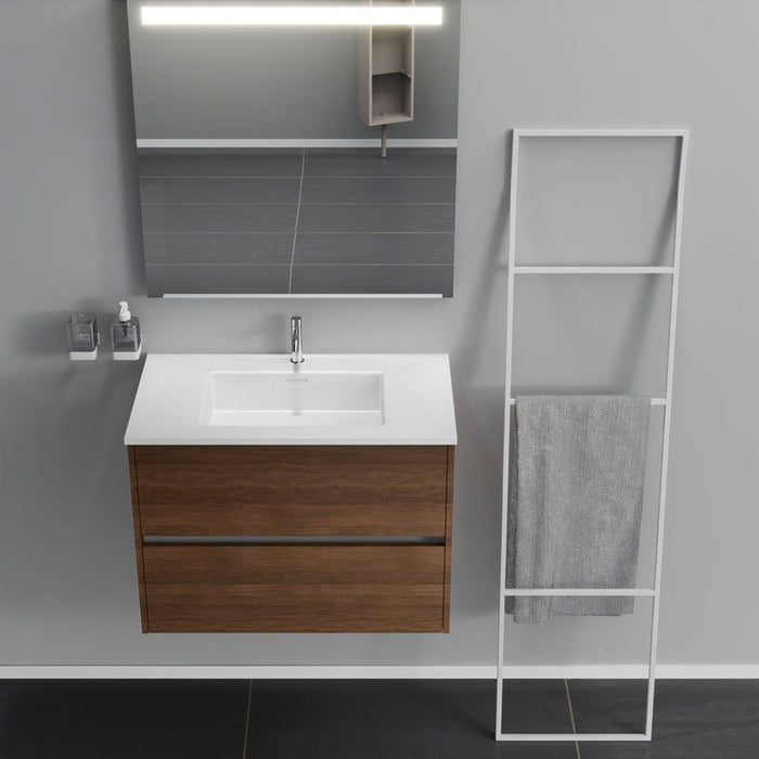 Inda - Mobile bagno 2 cassetti L.80 con lavabo specchio illuminato - Rovere castano