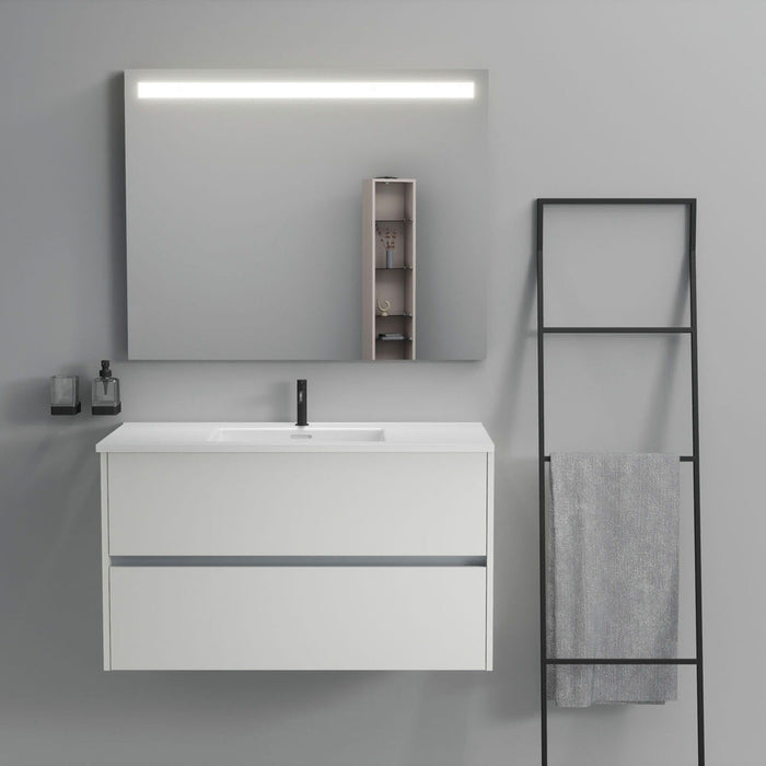Inda - Mobile bagno 2 cassetti L.100 con lavabo specchio illuminato - Bianco opaco