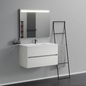 Inda - Mobile bagno 2 cassetti L.100 con lavabo specchio illuminato - Bianco opaco
