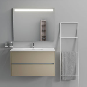 Inda - Mobile bagno 2 cassetti L.100 con lavabo specchio illuminato - Terra di luna opaco