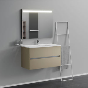 Inda - Mobile bagno 2 cassetti L.100 con lavabo specchio illuminato - Terra di luna opaco