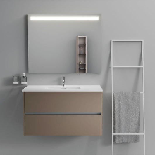 Inda - Mobile bagno 2 cassetti L.100 con lavabo specchio illuminato - Visone opaco