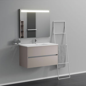 Inda - Mobile bagno 2 cassetti L.100 con lavabo specchio illuminato - Avorio opaco