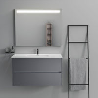 Inda - Mobile bagno 2 cassetti L.100 con lavabo specchio illuminato - Titanio opaco