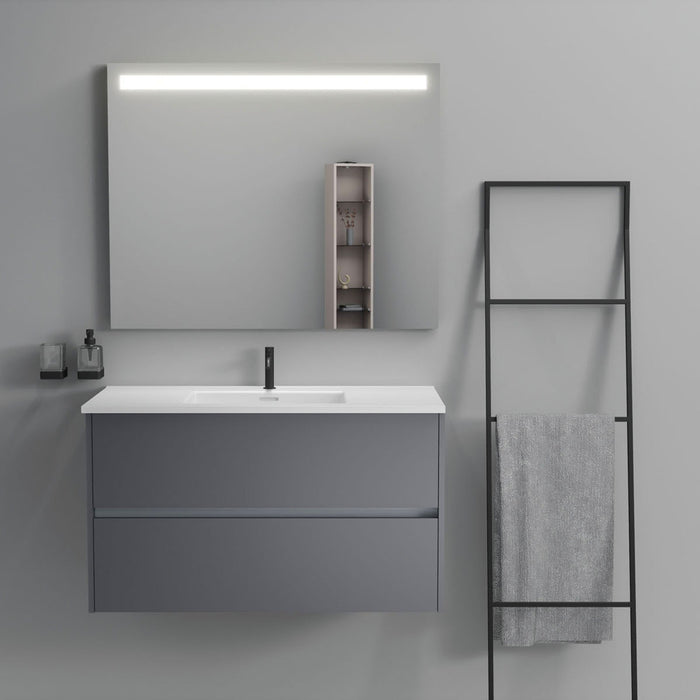 Inda - Mobile bagno 2 cassetti L.100 con lavabo specchio illuminato - Titanio opaco