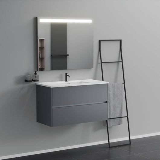 Inda - Mobile bagno 2 cassetti L.100 con lavabo specchio illuminato - Titanio opaco