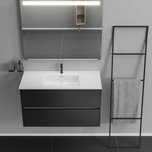 Inda - Mobile bagno 2 cassetti L.100 con lavabo specchio illuminato - Nero opaco