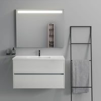 Inda - Mobile bagno 2 cassetti L.100 con lavabo specchio illuminato - Bianco lucido