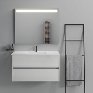 Inda - Mobile bagno 2 cassetti L.100 con lavabo specchio illuminato - Bianco lucido