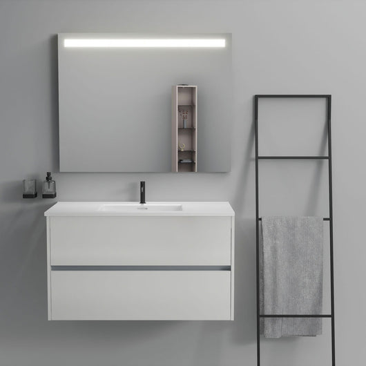 Inda - Mobile bagno 2 cassetti L.100 con lavabo specchio illuminato - Bianco lucido
