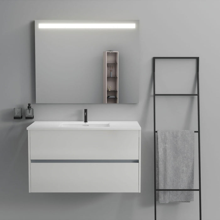 Inda - Mobile bagno 2 cassetti L.100 con lavabo specchio illuminato - Bianco lucido