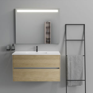 Inda - Mobile bagno 2 cassetti L.100 con lavabo specchio illuminato - Rovere naturale