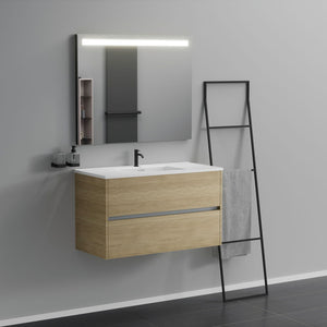 Inda - Mobile bagno 2 cassetti L.100 con lavabo specchio illuminato - Rovere naturale