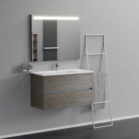 Inda - Mobile bagno 2 cassetti L.100 con lavabo specchio illuminato - Olmo fumè
