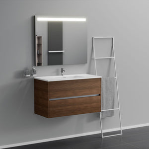 Inda - Mobile bagno 2 cassetti L.100 con lavabo specchio illuminato - Rovere castano