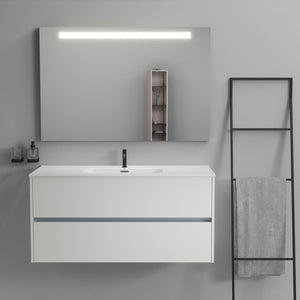 Inda - Mobile bagno 2 cassetti L.120 con lavabo specchio illuminato - Bianco opaco