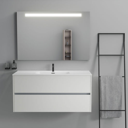 Inda - Mobile bagno 2 cassetti L.120 con lavabo specchio illuminato - Bianco opaco